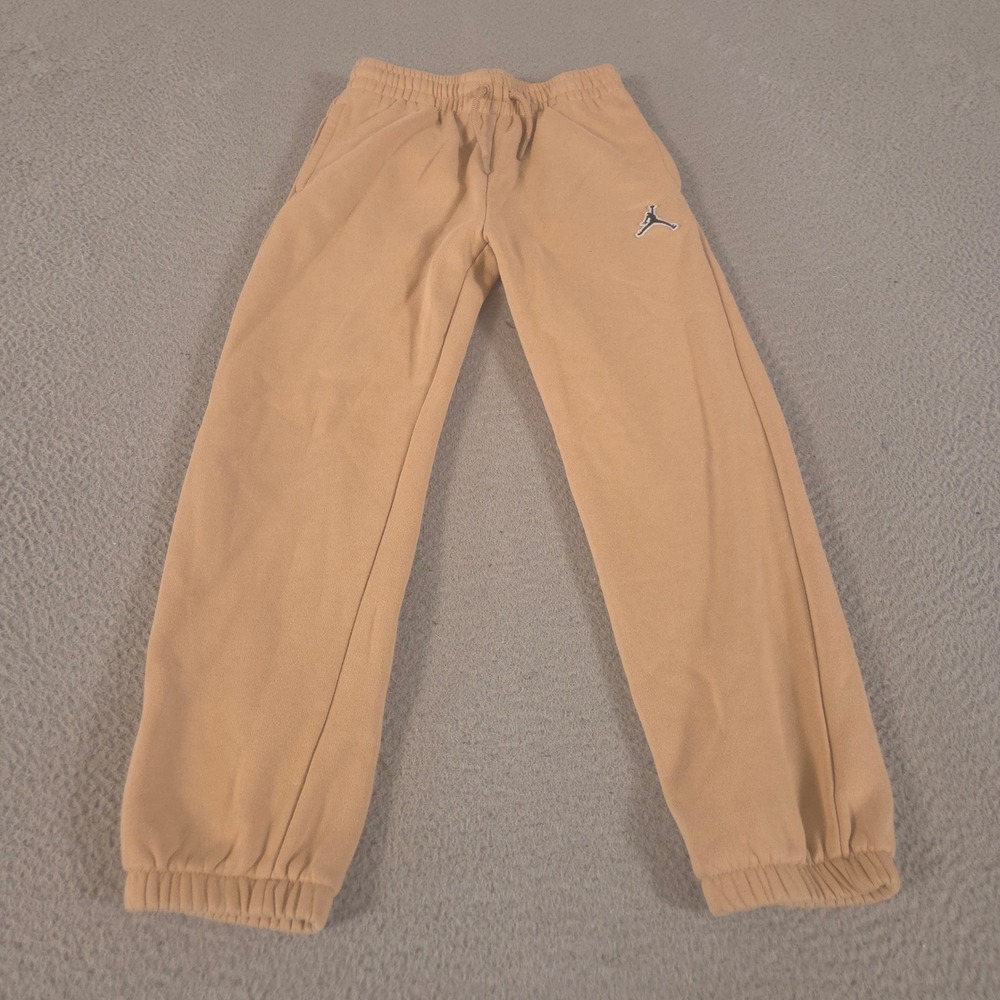 Jordan Sweatpants Kids Medium Tan Fleece Joggers Jumpman Logo Tapered Leg Pants
